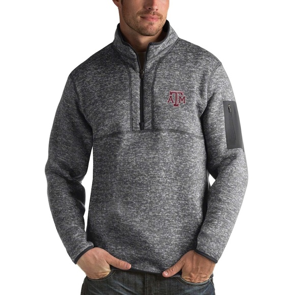 NEW Antigua Heathered Charcoal Texas A&M Aggies Fortune 1/2-Zip Sweater $105